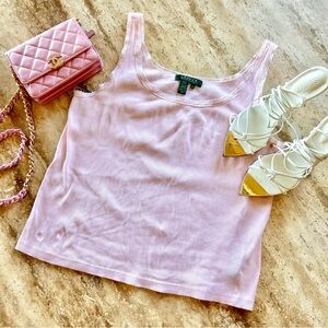 Vintage Preppy Polo Ralph Lauren Ballet Pink Lace Embroidered Tank Top - Size L